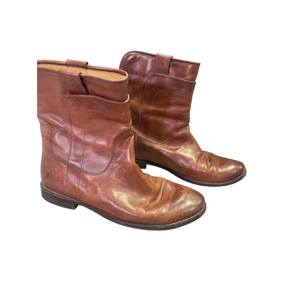Frye Leather Paige Short Western Riding Ankle Boots Womens 9.5 Cowgirl Country - Picture 1 of 11